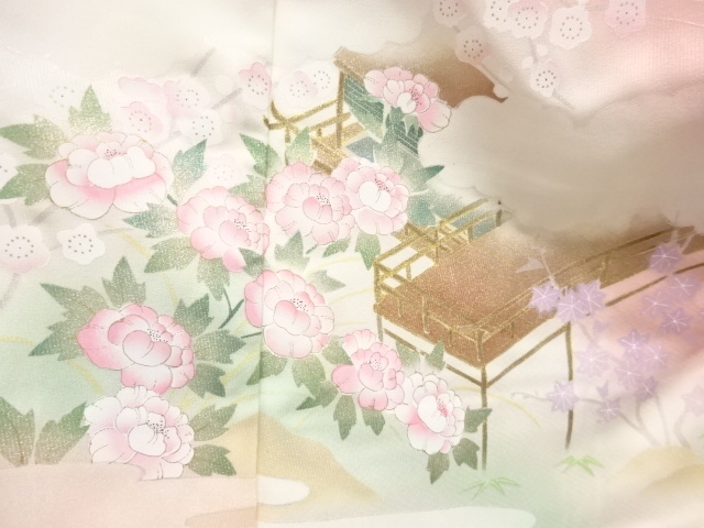  屋敷に草花模様訪問着
